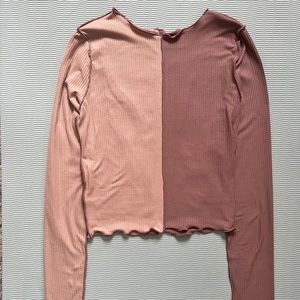 Just Polly Dual Tone Knit Sleeved Scallop Seamed Crop Top